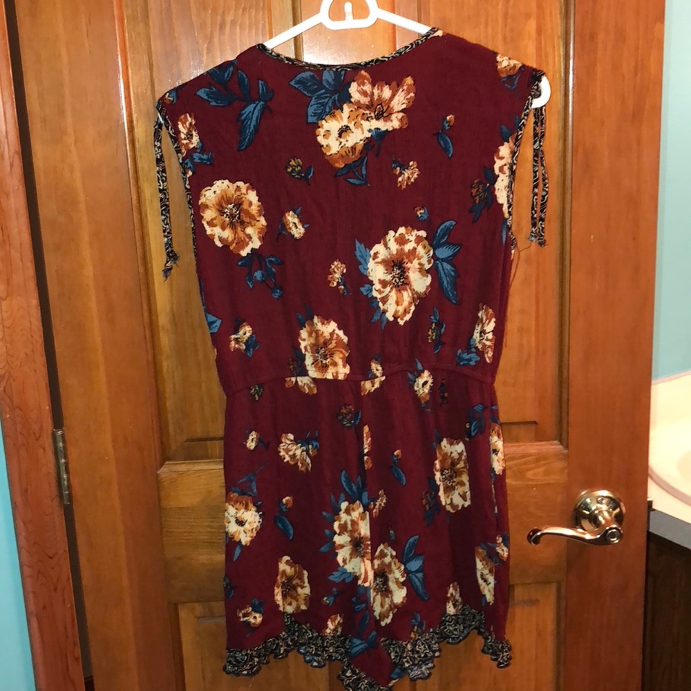 Burgundy, floral romper - Picture 2 of 3